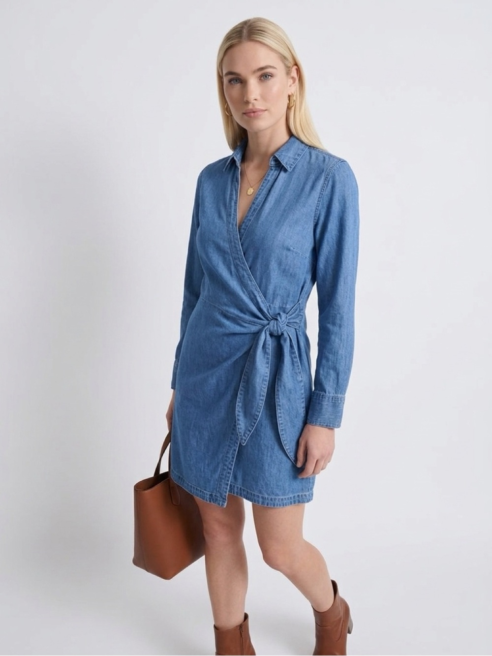 The Veronica Beard Briggs Denim V-Neck Mini Wrap Dress Size 8